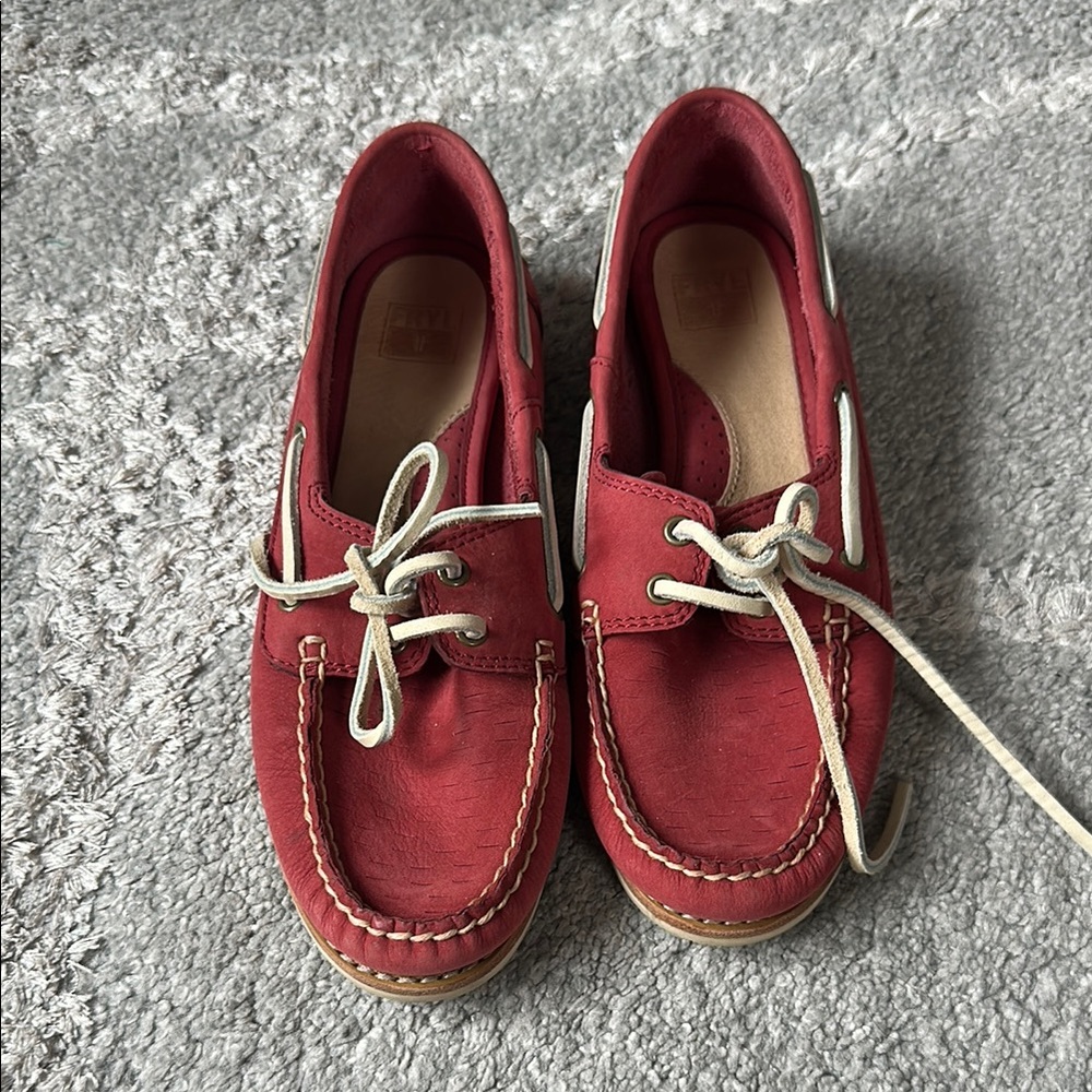 Frye Red Leather Boat Shoes